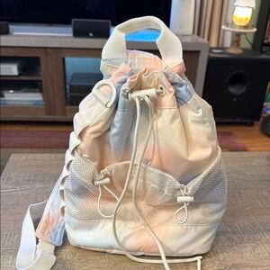 Dagne Dover Pastel Pink Cream Blue Tie-Dye Drawstring Crossbody Bag